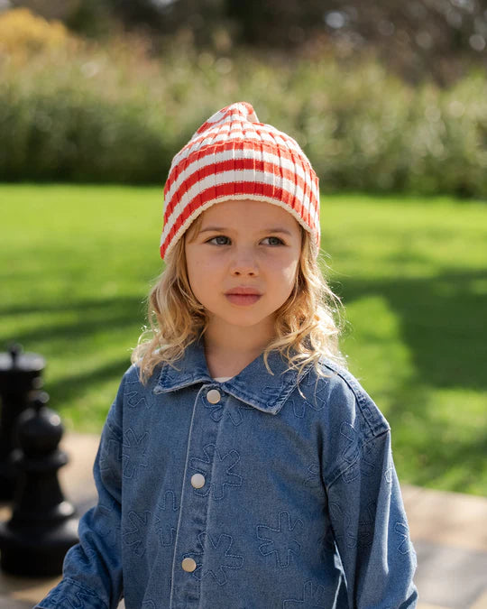 Organic Striped Pixie Knit Beanie - Sauce