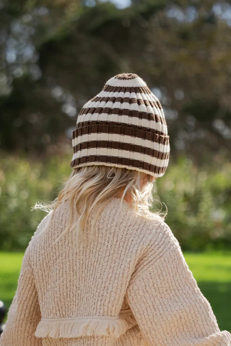 Organic Striped Pixie Knit Beanie - Espresso