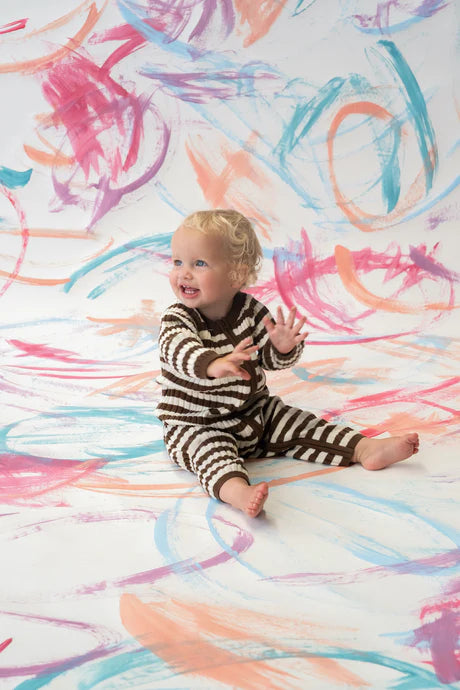 Organic Rib Stripe Knit Zipper Jumpsuit - Espresso & Milk - PRE-SALE