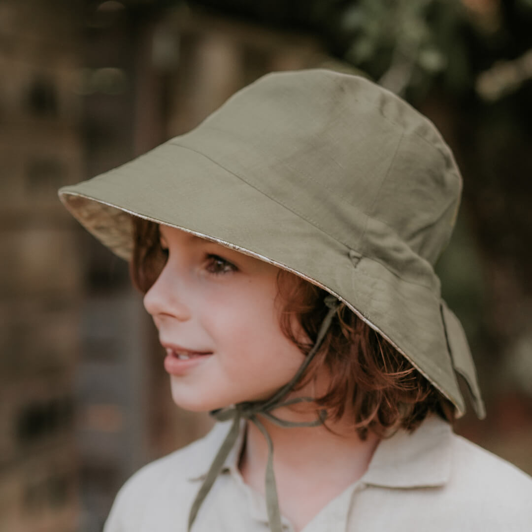 'Explorer' Kids Reversible Classic Bucket Hat - Mallee / Moss