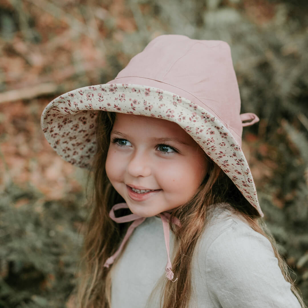 Girls Wide-Brimmed Sun Bonnet -Ruby / Rosa