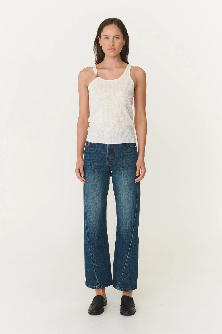 Haven Bead Linen Tank - Bone