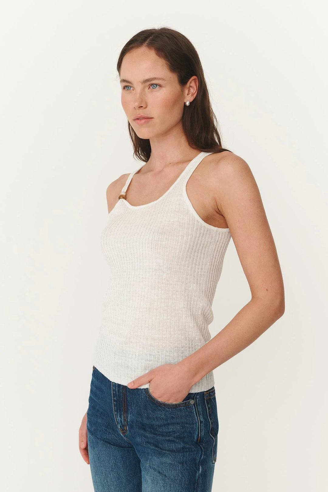 Haven Bead Linen Tank - Bone