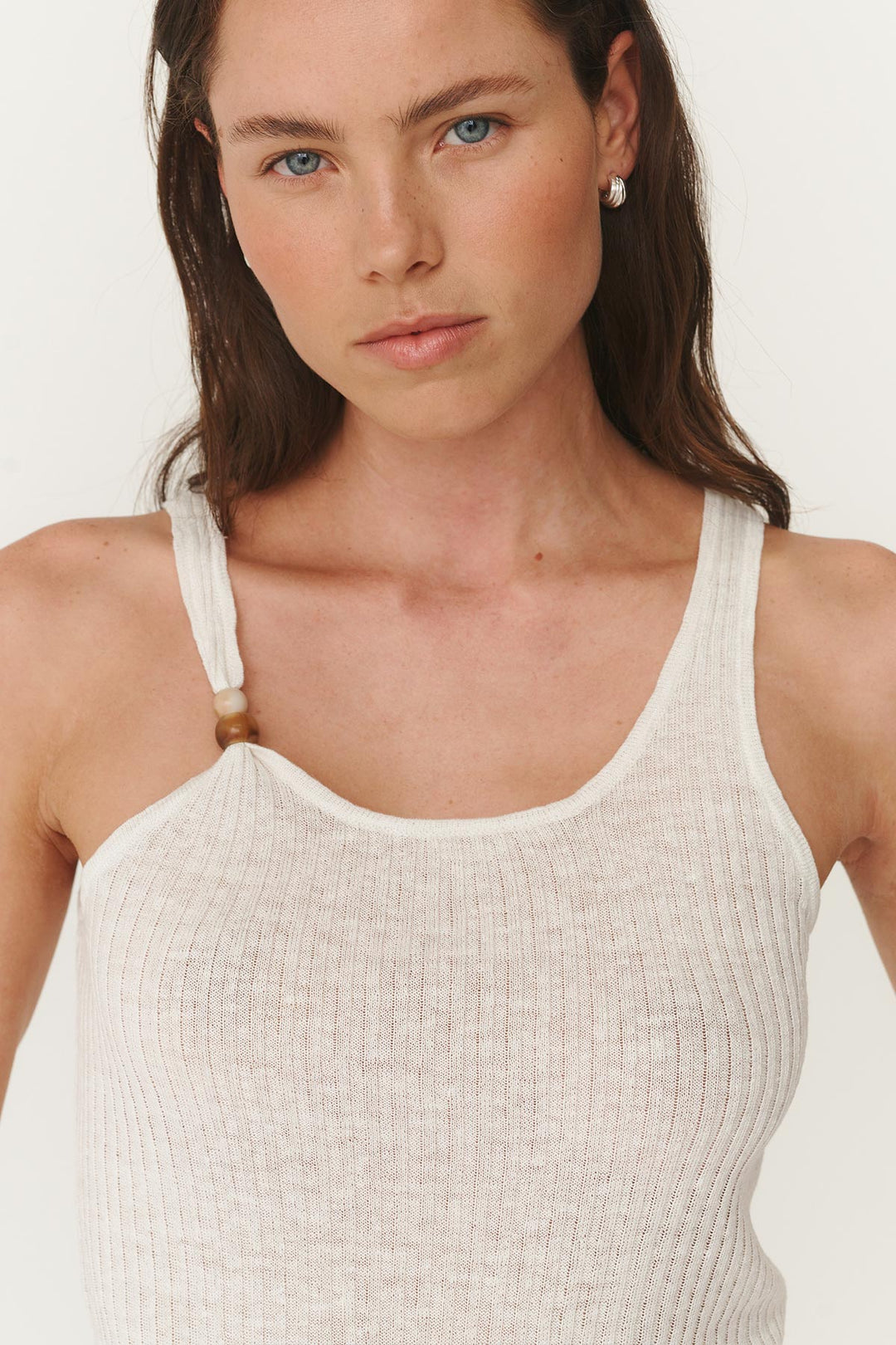 Haven Bead Linen Tank - Bone