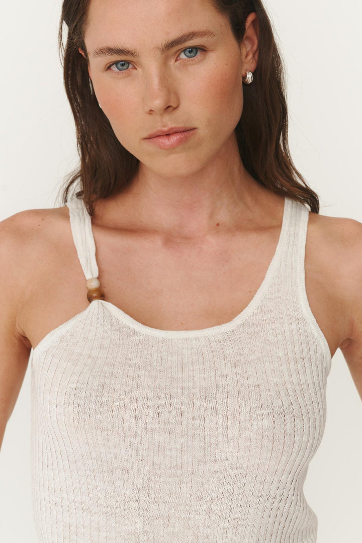 Haven Bead Linen Tank - Bone