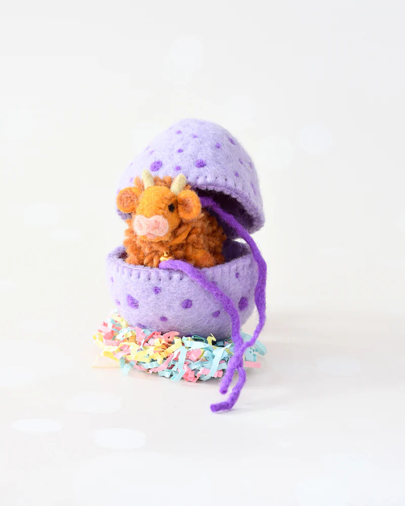 Felt Purple Surprise Egg with Highland Cow Toy Inside