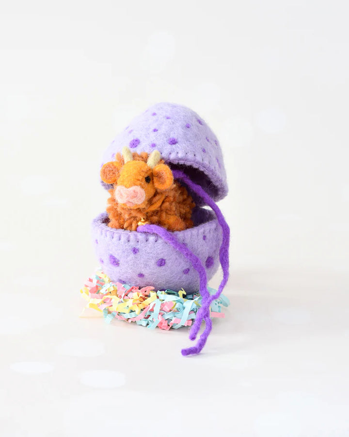 Felt Purple Surprise Egg with Highland Cow Toy Inside