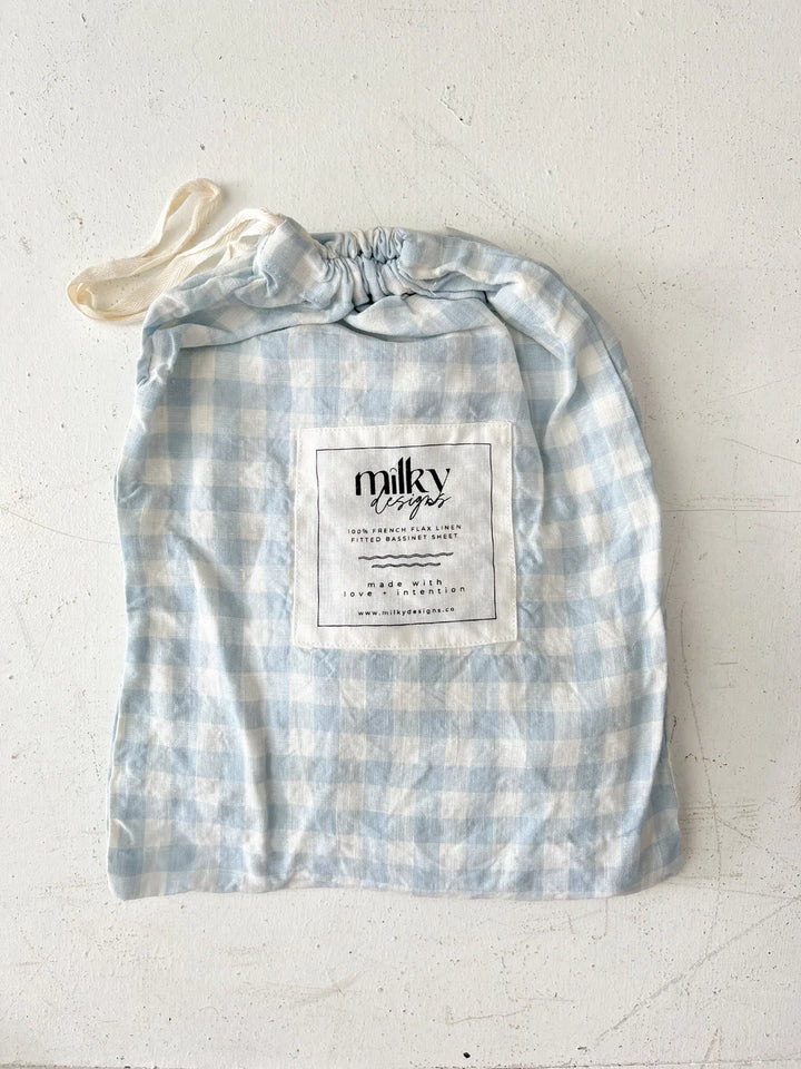 Sky Gingham Linen Cot Sheet