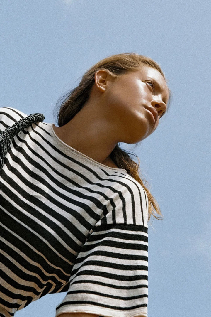 Ramie Cotton Knit Mini Dress - Ombre Stripe