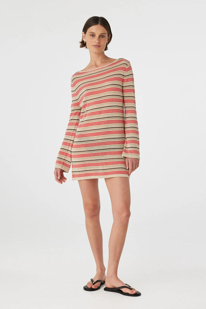 Nia Long Sleeve Mini Dress - Flame & Taupe