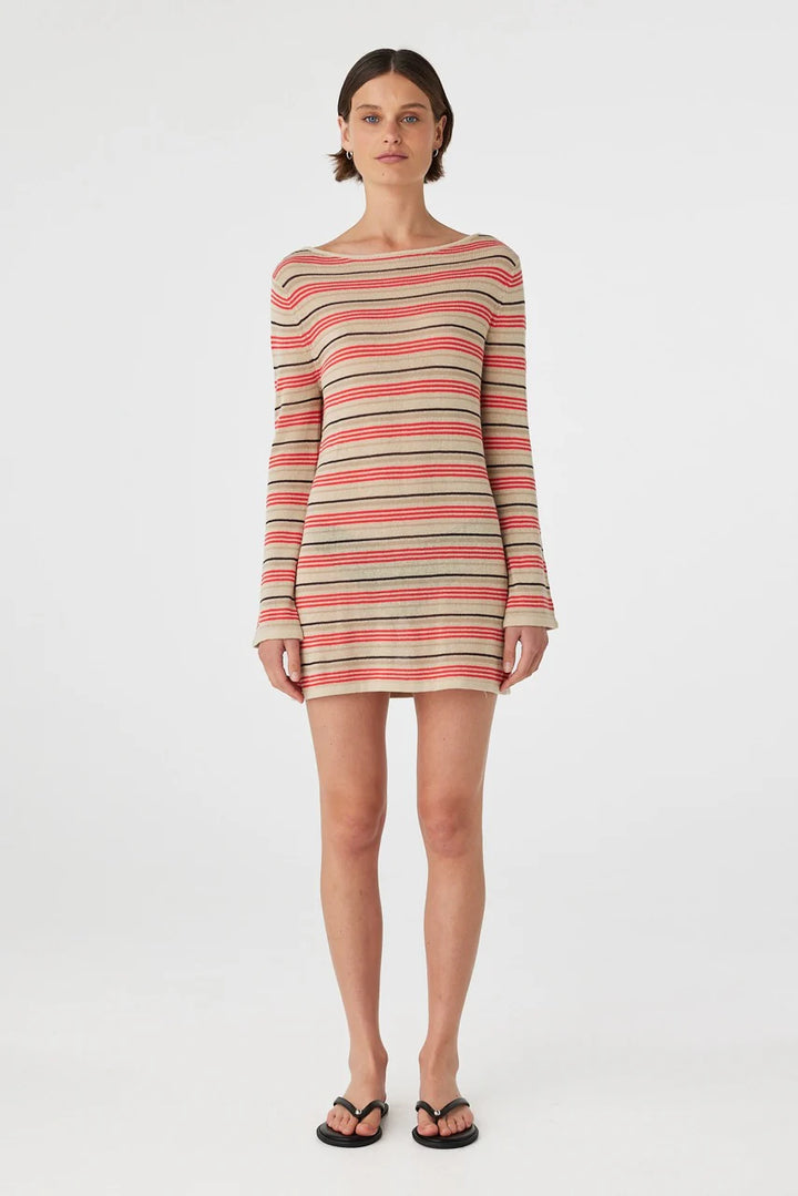Nia Long Sleeve Mini Dress - Flame & Taupe