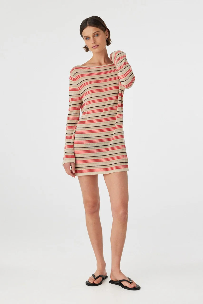 Nia Long Sleeve Mini Dress - Flame & Taupe