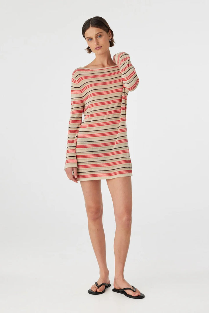 Nia Long Sleeve Mini Dress - Flame & Taupe