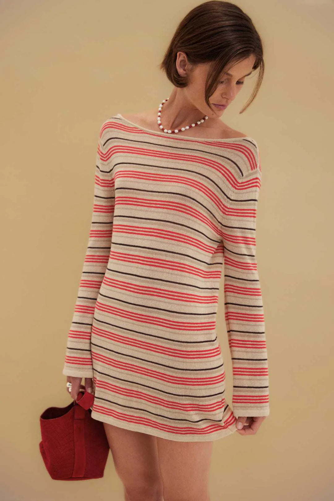 Nia Long Sleeve Mini Dress - Flame & Taupe