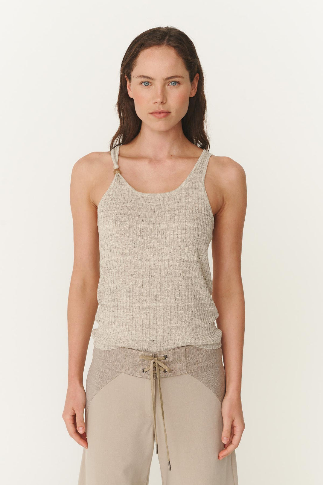 Haven Bead Linen Tank - Oat Marle