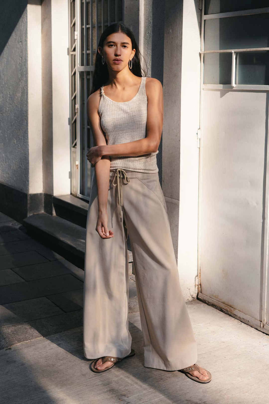 Haven Bead Linen Tank - Oat Marle