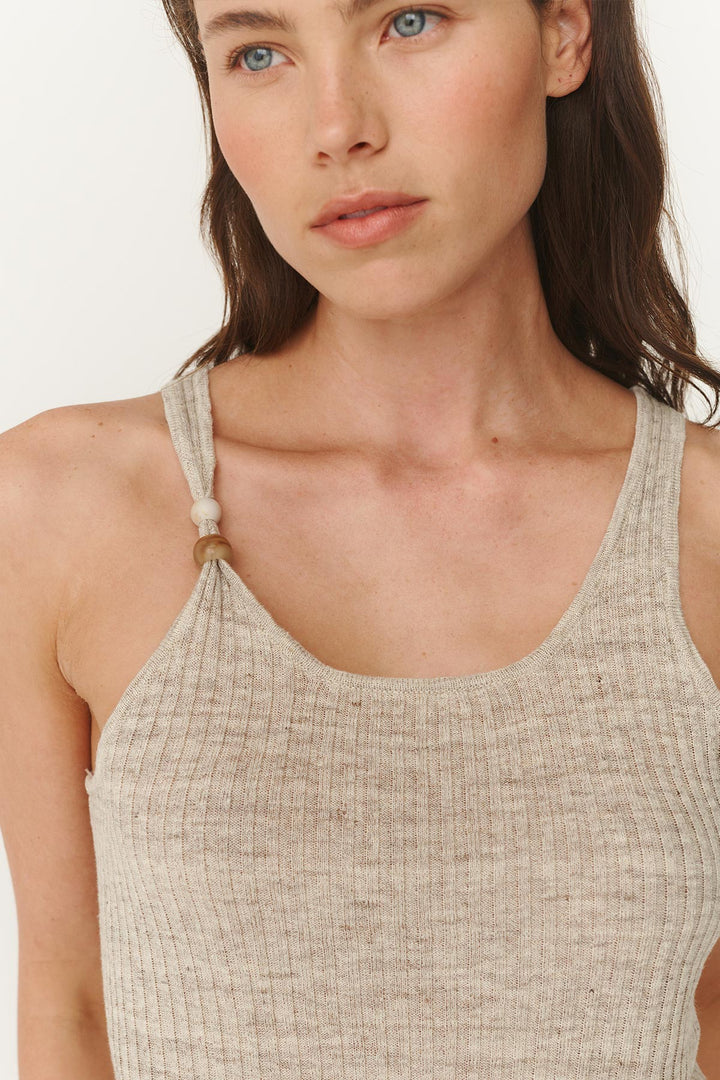 Haven Bead Linen Tank - Oat Marle