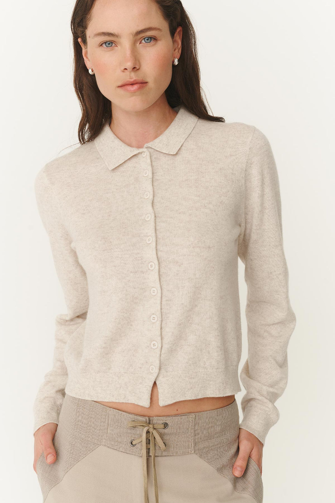 Celia Merino Knit Cardigan - Oat Marle