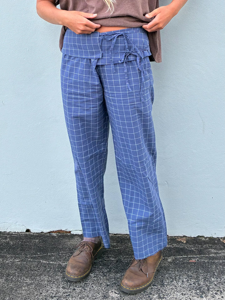 Mika Fold Pant - Indigo Plaid