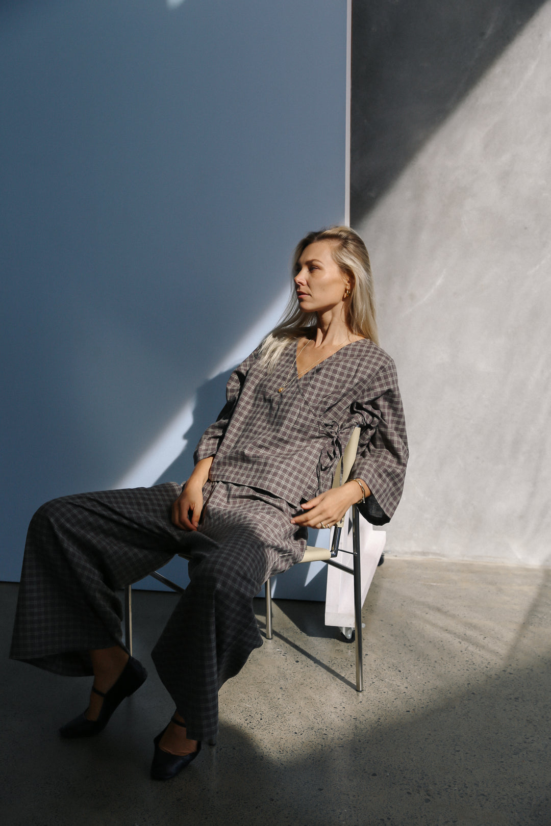 Mia Wrap Top - Maple Gingham