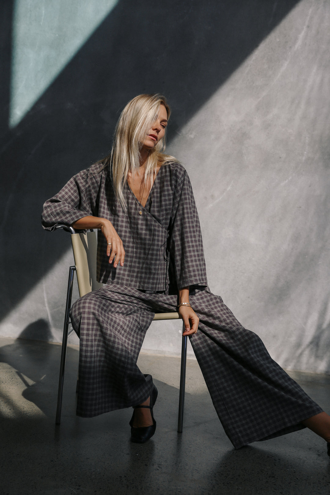 Mia Wrap Top - Maple Gingham