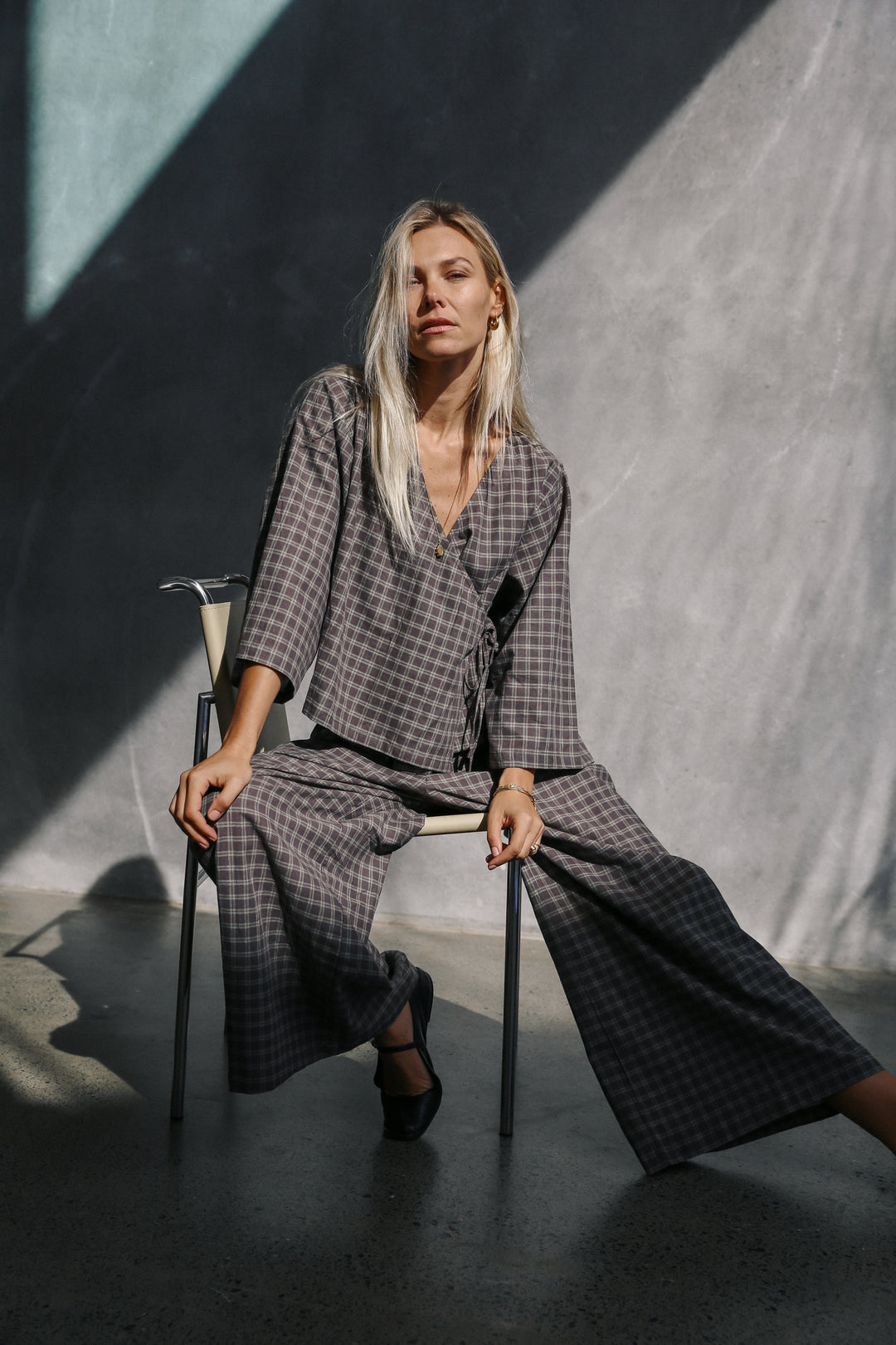 Mia Wrap Top - Maple Gingham
