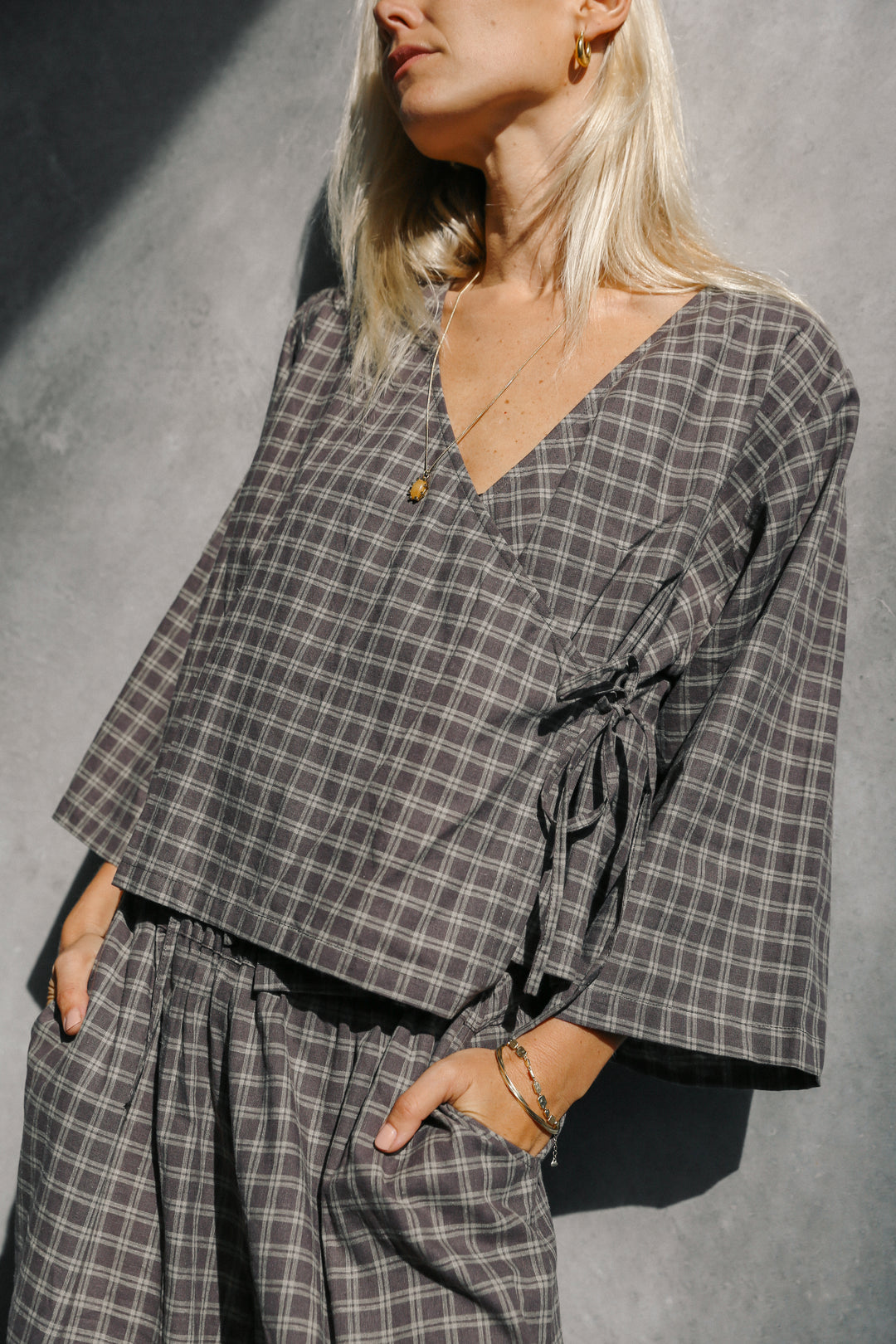 Mia Wrap Top - Maple Gingham