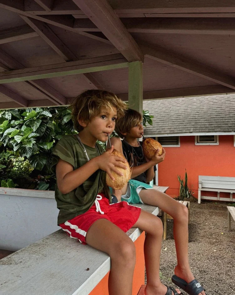 Twin Stripe Swim Short - Rosso