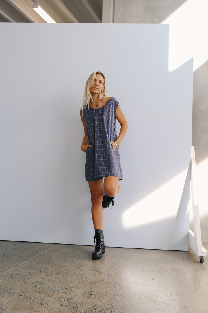Luna shift Dress - Indigo Plaid