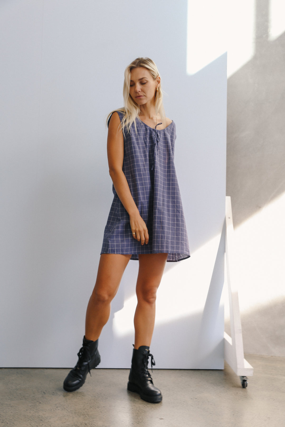 Luna shift Dress - Indigo Plaid