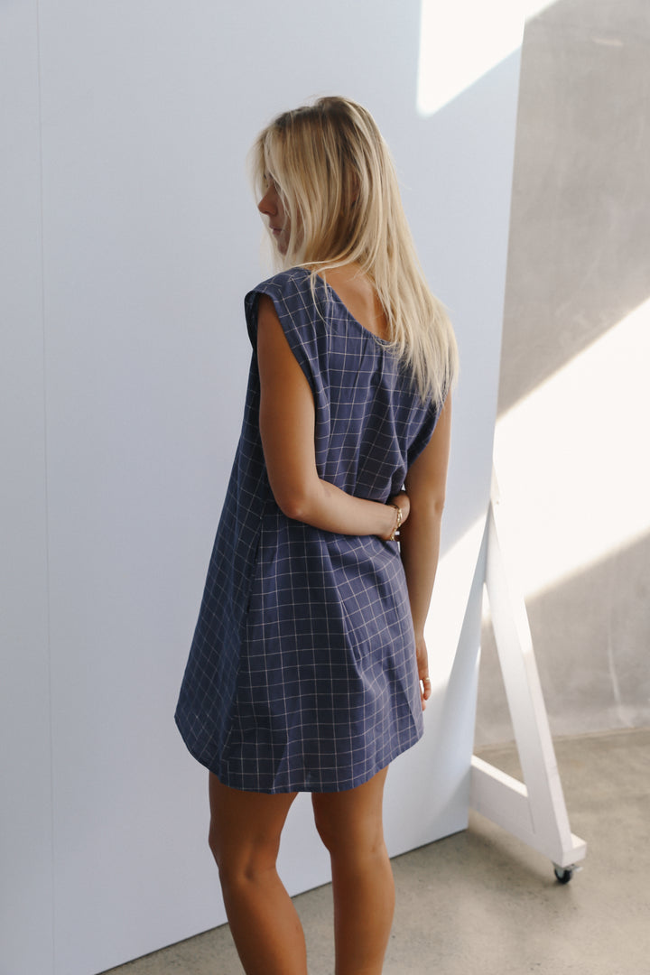 Luna shift Dress - Indigo Plaid