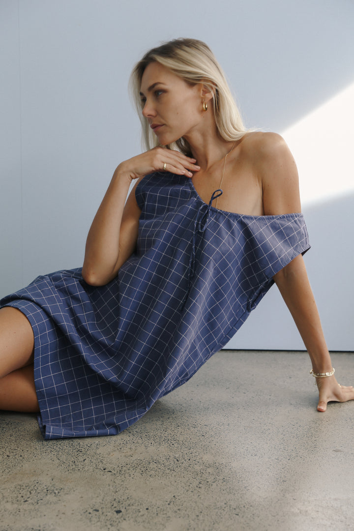 Luna shift Dress - Indigo Plaid