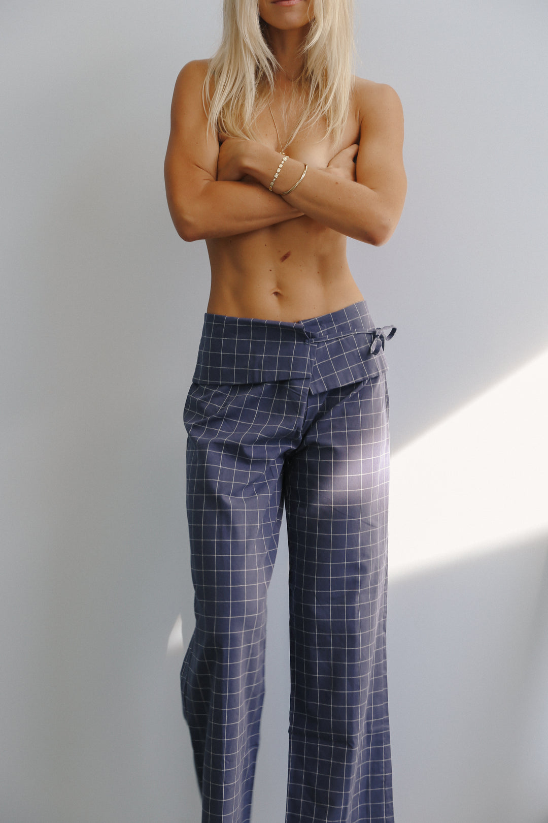 Mika Fold Pant - Indigo Plaid