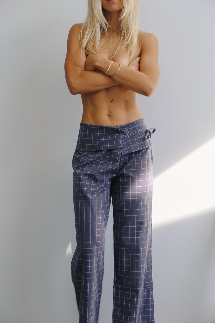 Mika Fold Pant - Indigo Plaid