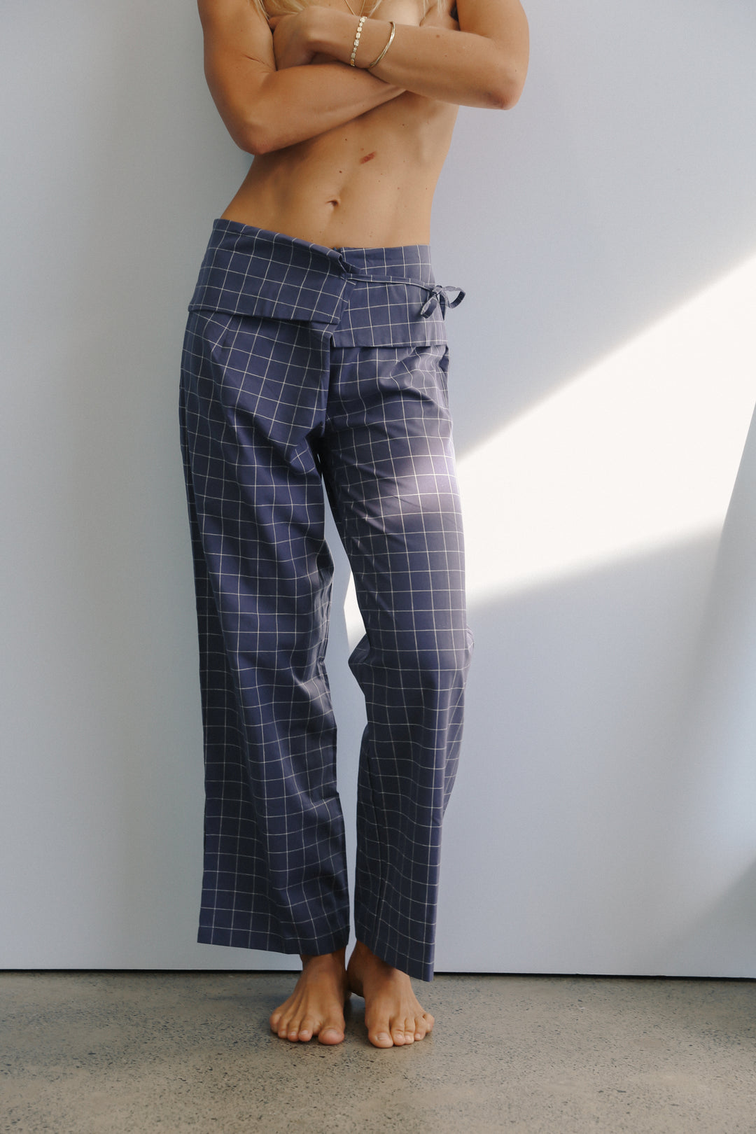 Mika Fold Pant - Indigo Plaid