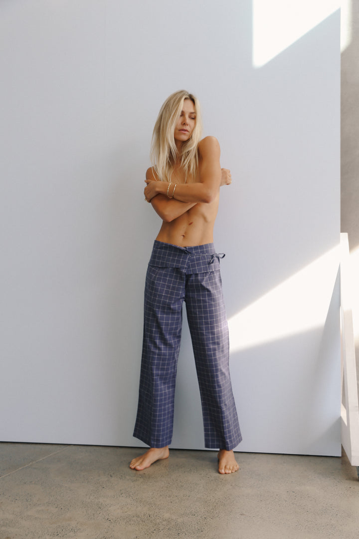 Mika Fold Pant - Indigo Plaid