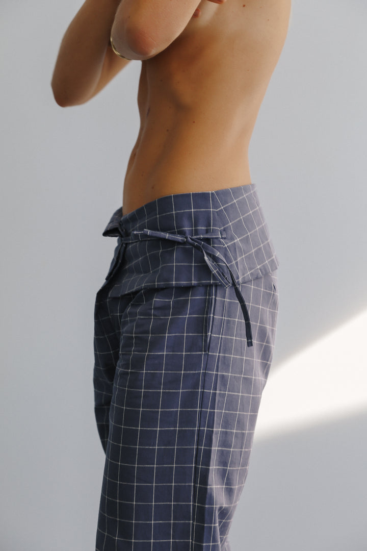 Mika Fold Pant - Indigo Plaid