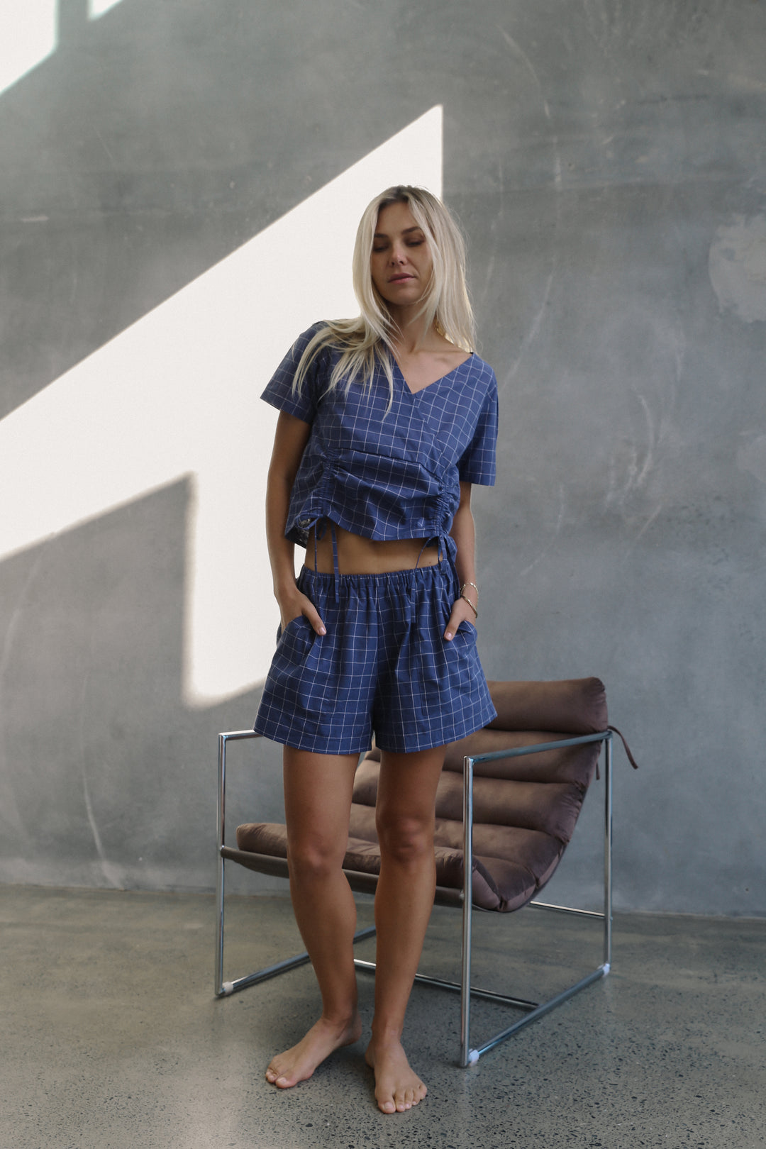 Ava Short - Indigo Plaid