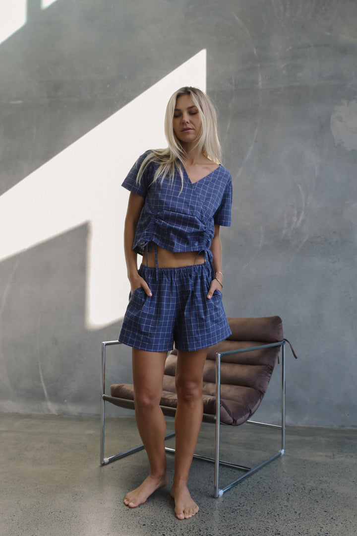 Ava Short - Indigo Plaid