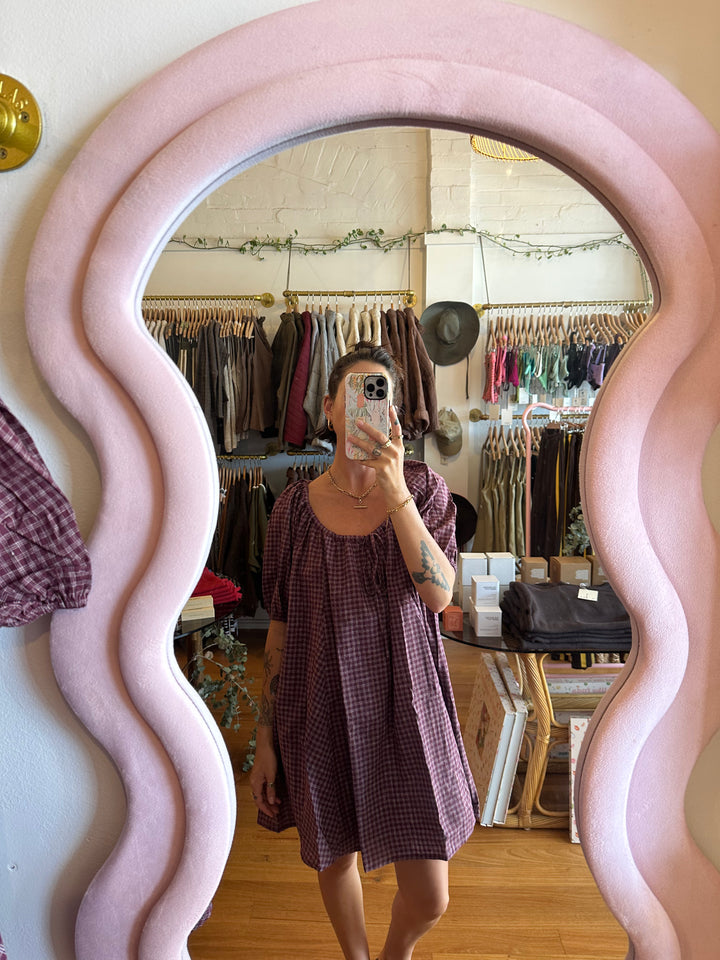 Chloe Dress - Fig Hemp Check