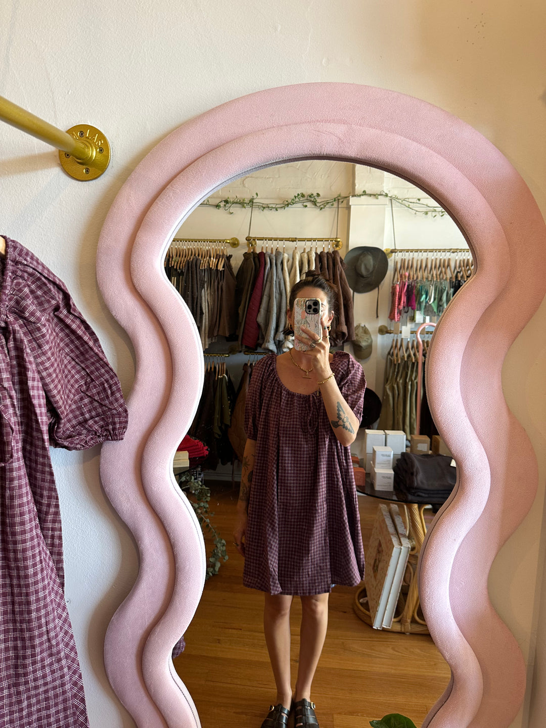 Chloe Dress - Fig Hemp Check