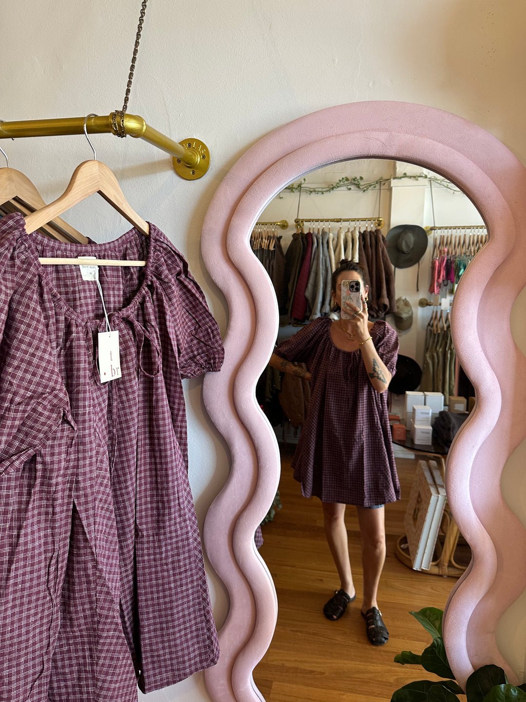 Chloe Dress - Fig Hemp Check