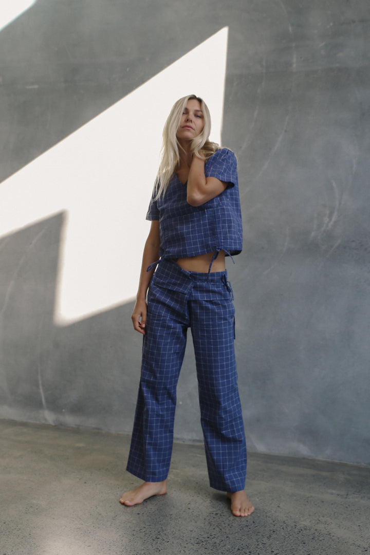 Mika Fold Pant - Indigo Plaid
