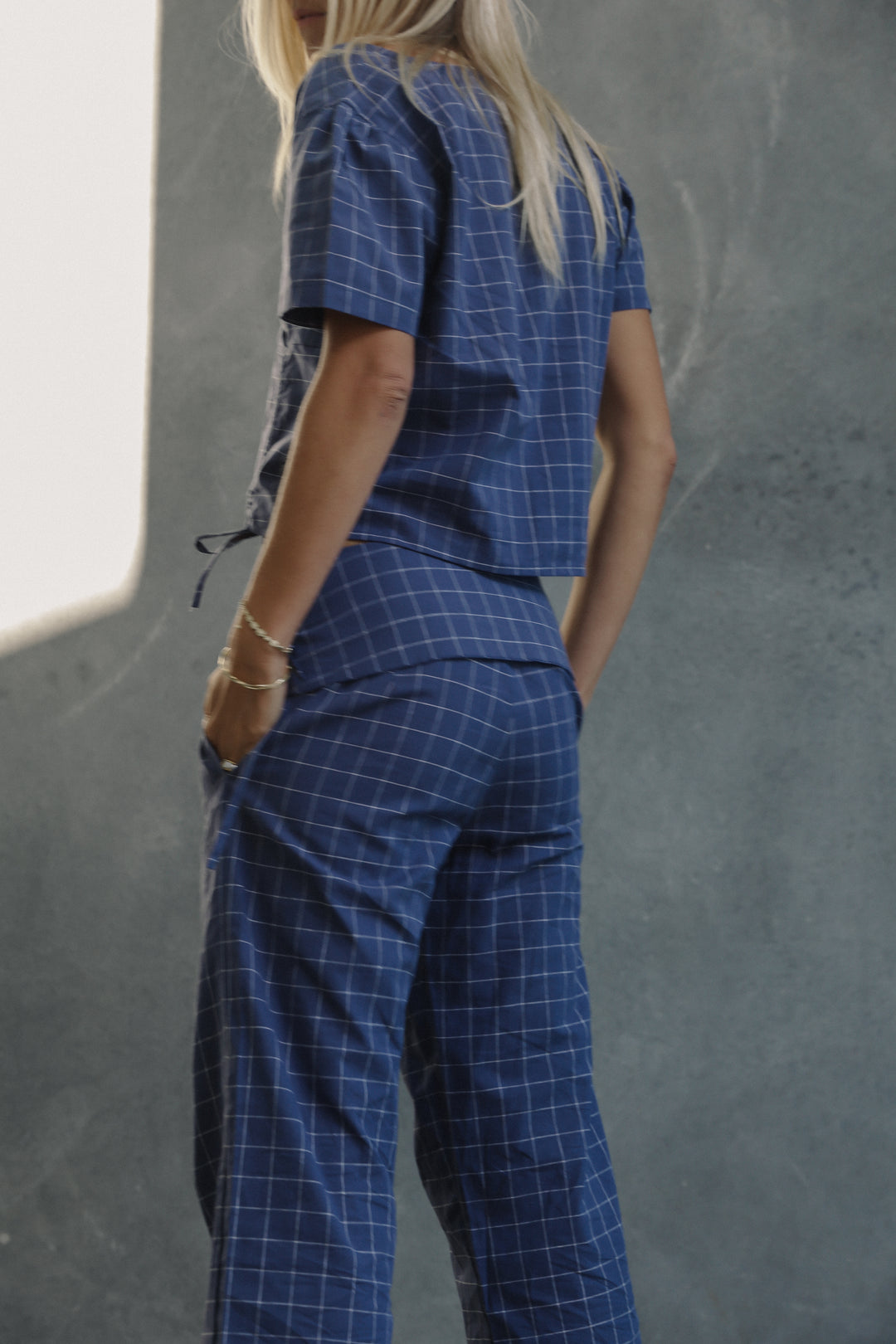 Mika Fold Pant - Indigo Plaid