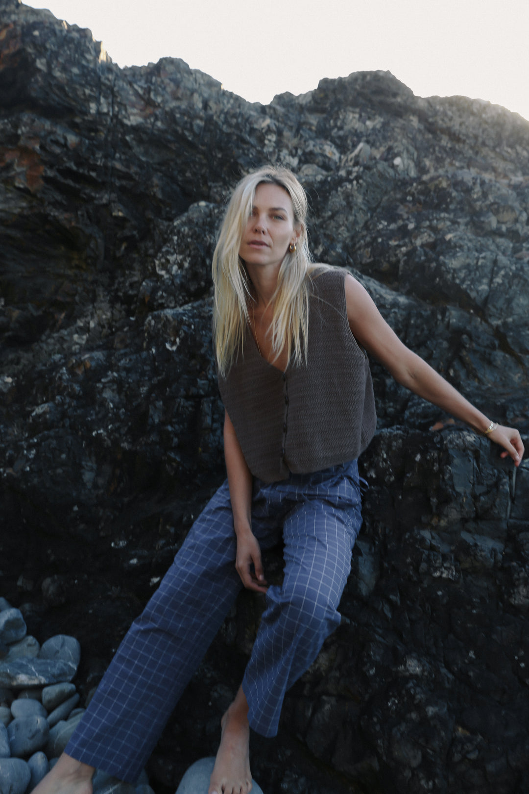 Mika Fold Pant - Indigo Plaid