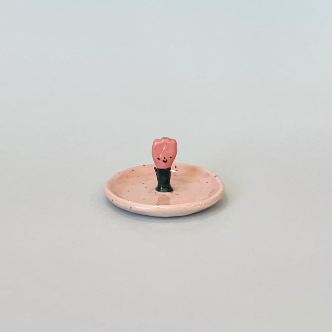 Tulip Round Incense Holder - Pink Speckle