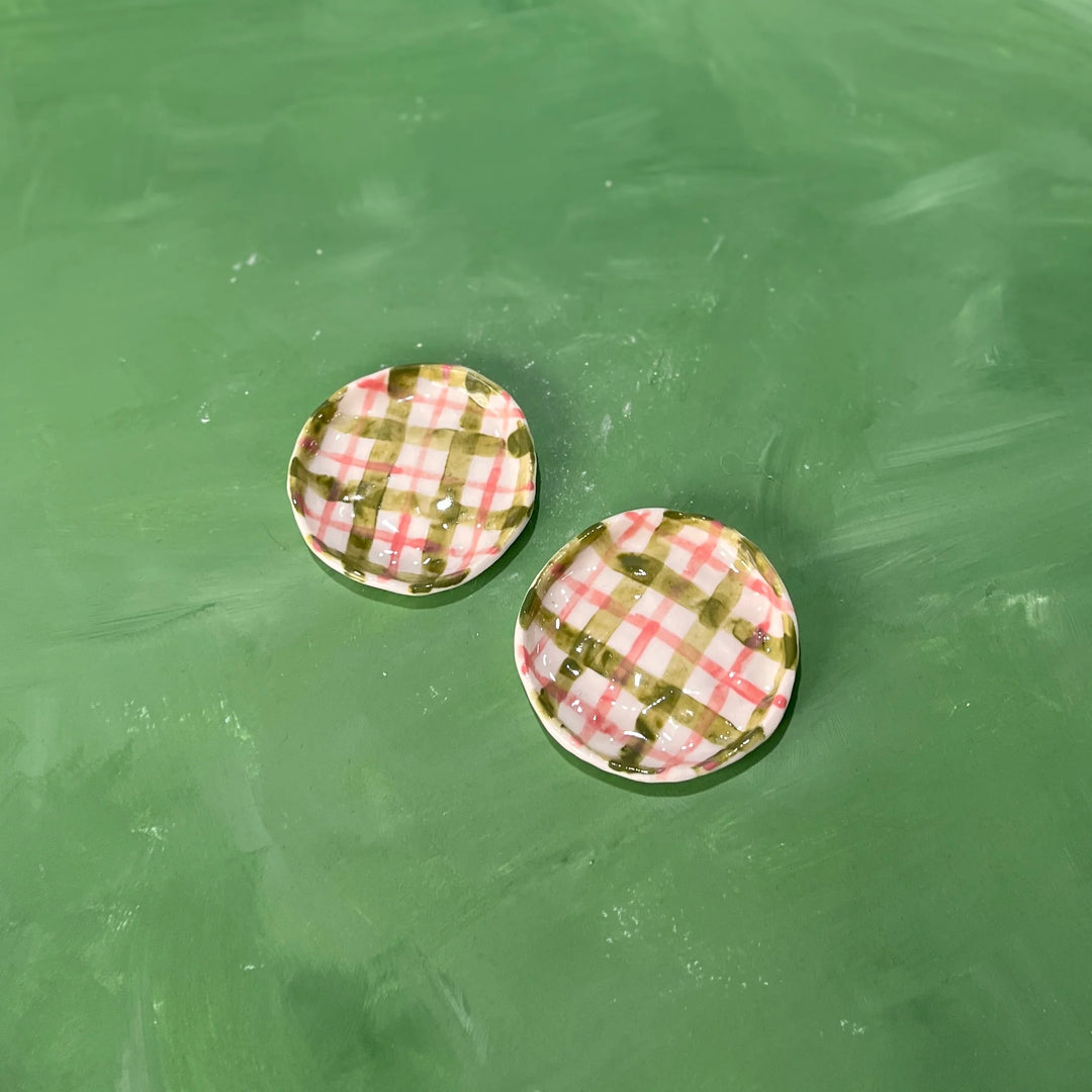 Green and Pink Gingham Trinket Dish