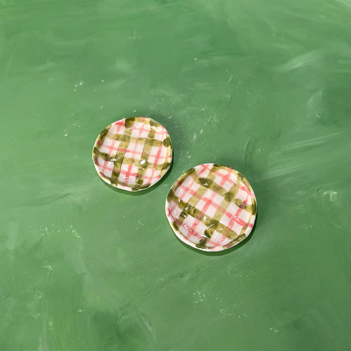 Green and Pink Gingham Trinket Dish