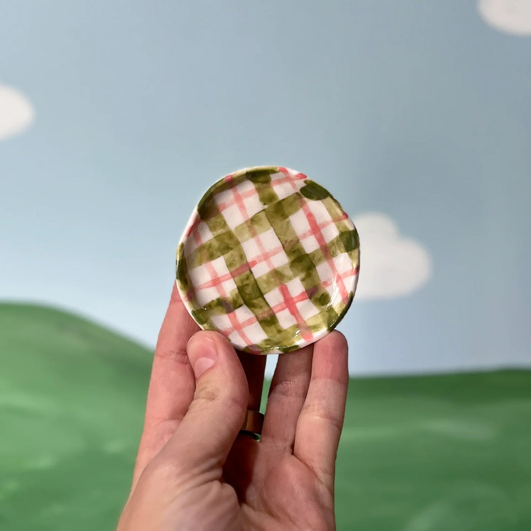 Green and Pink Gingham Trinket Dish