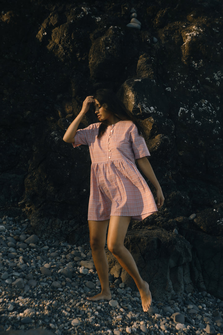 Darcey Dress - Lilac Orange Seersucker